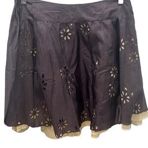 Tara Jarmon Skirt Size S Silk blend Floral Cutouts Lined skirt with tie back